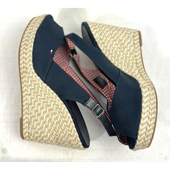 Tommy Hilfiger Espadrille Blue Women's Size 9 Sling Back Hi Wedge Sandal Heels - Picture 5 of 13